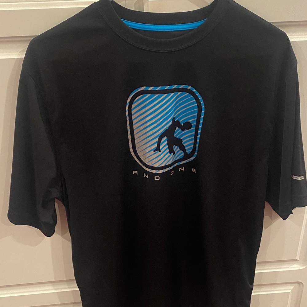 AND1 Black Tee with Vibrant Blue Graphic